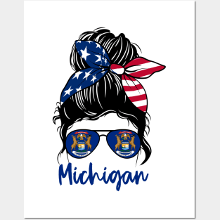 Michigan girl Messy bun , American Girl , Michigan Flag Posters and Art